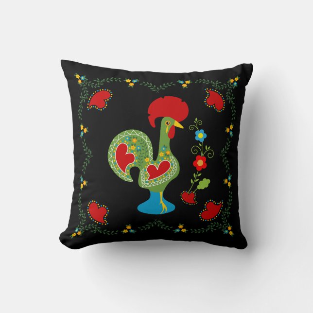 Portuguese Rooster of Luck in green colour Cushion (Front)