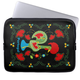 Portuguese Rooster of Luck in green colour Laptop Sleeve