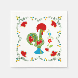 Portuguese Rooster of Luck in green colour Napkin