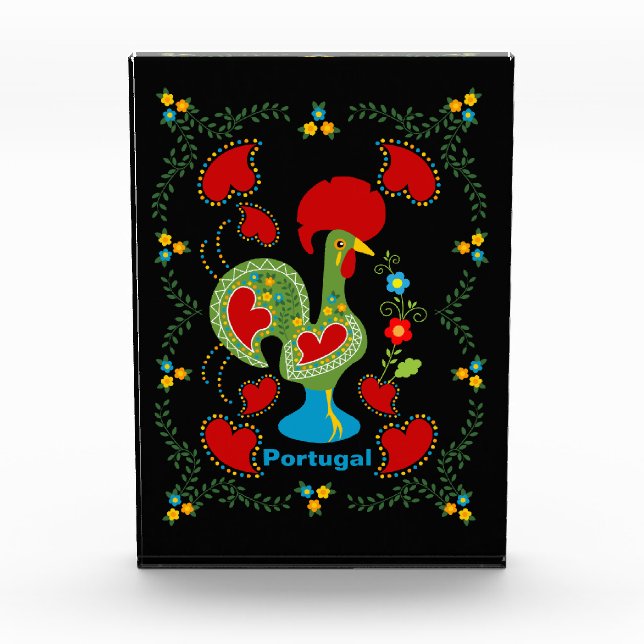 Portuguese Rooster of Luck in green colour Photo Block (Front)