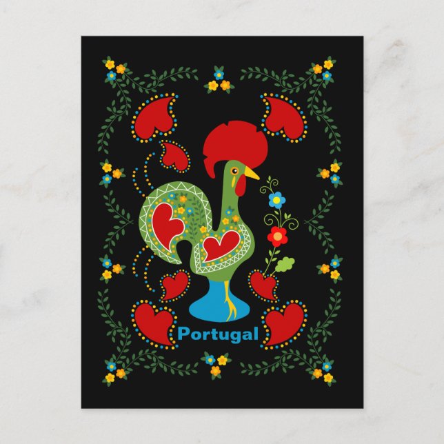 Portuguese Rooster of Luck in green colour Postcard (Front)