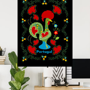 Portuguese Rooster of Luck in green colour Poster