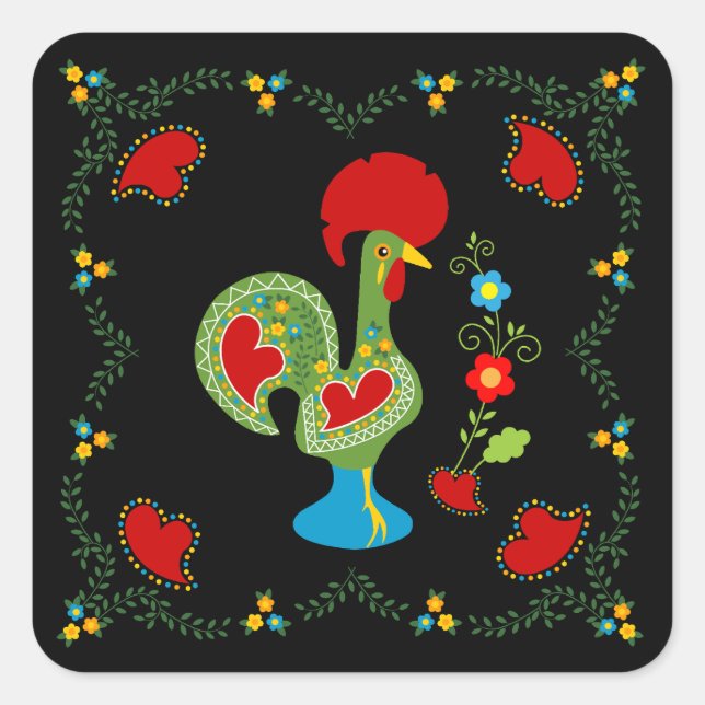 Portuguese Rooster of Luck in green colour Square Sticker (Front)