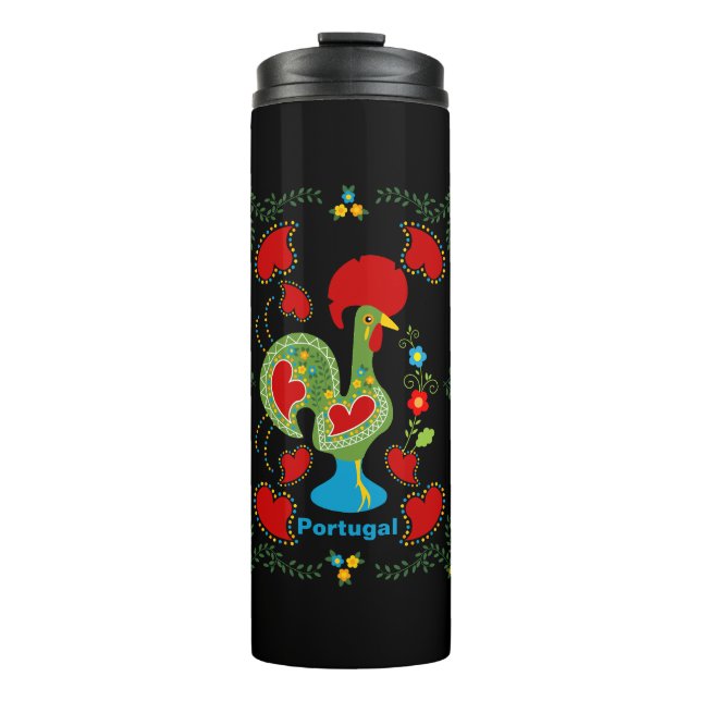 Portuguese Rooster of Luck in green colour Thermal Tumbler (Front)