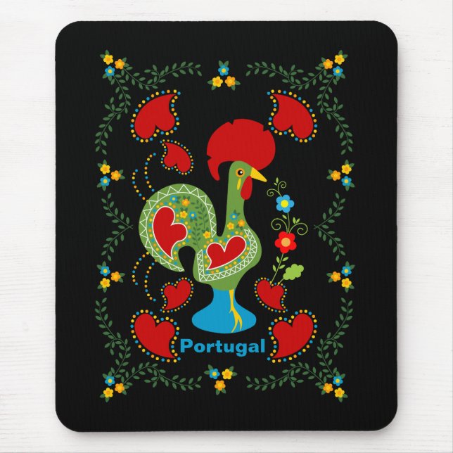 Portuguese Rooster of Luck in green Mouse Pad (Front)
