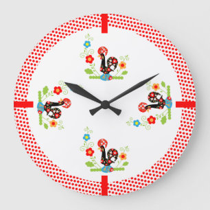 Portuguese Rooster Red Dots Wall Clock