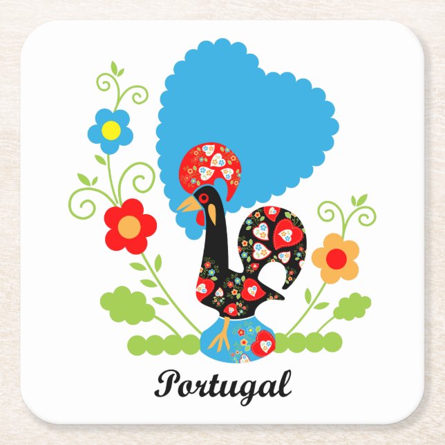 Portuguese Rooster Square Paper Coaster (Front)