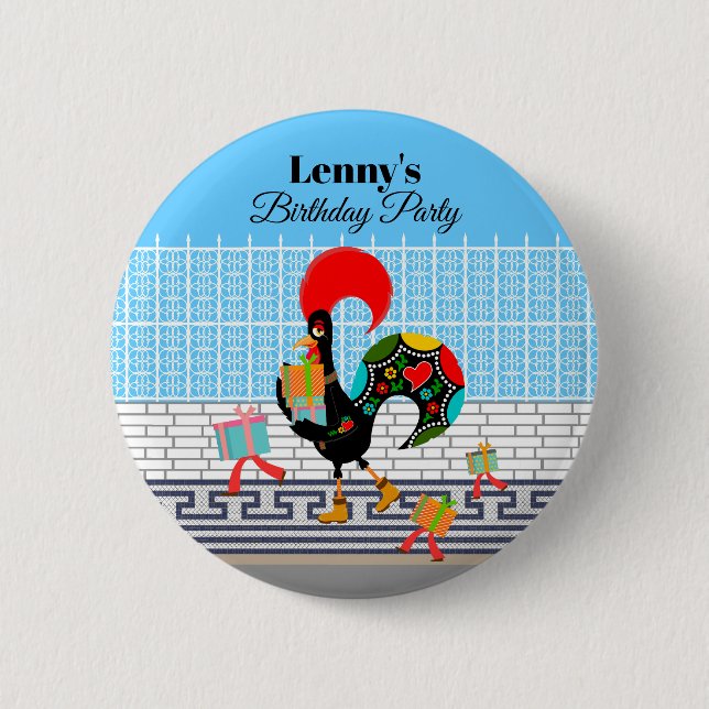 Portuguese Rooster with Birthday Presents 6 Cm Round Badge (Front)