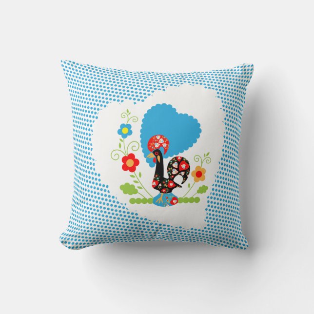 Portuguese Rooster with blue polka dots Cushion (Front)