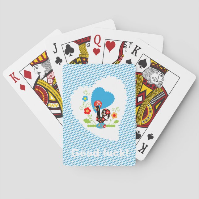 Portuguese Rooster with blue polka dots Playing Cards (Back)