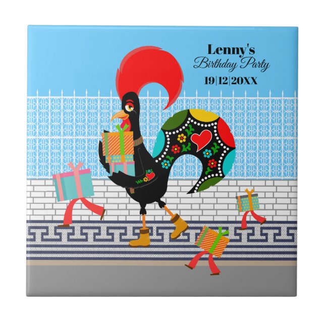 Portuguese Rooster with gifts 1st Birthday Party  Ceramic Tile (Front)