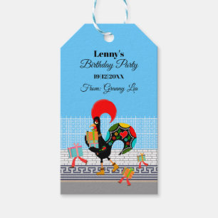 Portuguese Rooster with gifts 1st Birthday Party Gift Tags