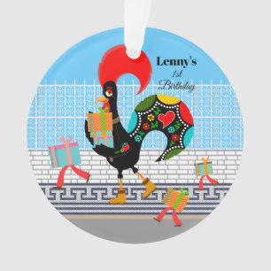 Portuguese Rooster with gifts 1st Birthday Party  Ornament