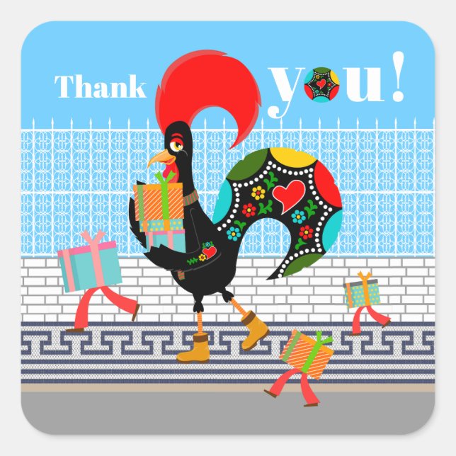 Portuguese Rooster with gifts 1st Birthday Party  Square Sticker (Front)