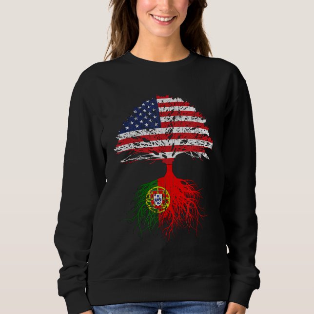 Portuguese Roots American Grown Portugal Flag Gift Sweatshirt (Front)