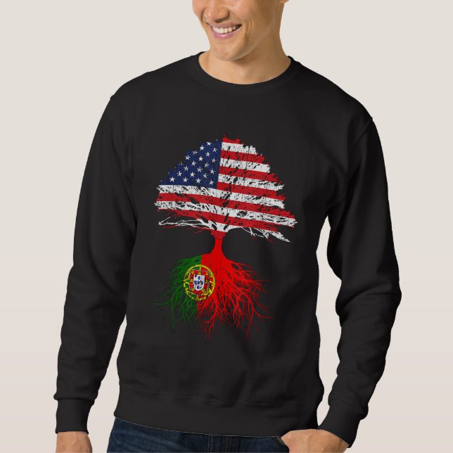 Portuguese Roots American Grown Portugal Flag Gift Sweatshirt (Front)