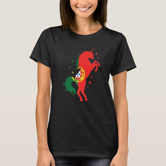 Portuguese Roots Unicorn Portugal Flag T-Shirt (Front)