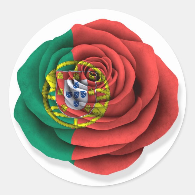 Portuguese Rose Flag on White Classic Round Sticker (Front)