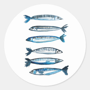 Portuguese sardines watercolor classic round sticker