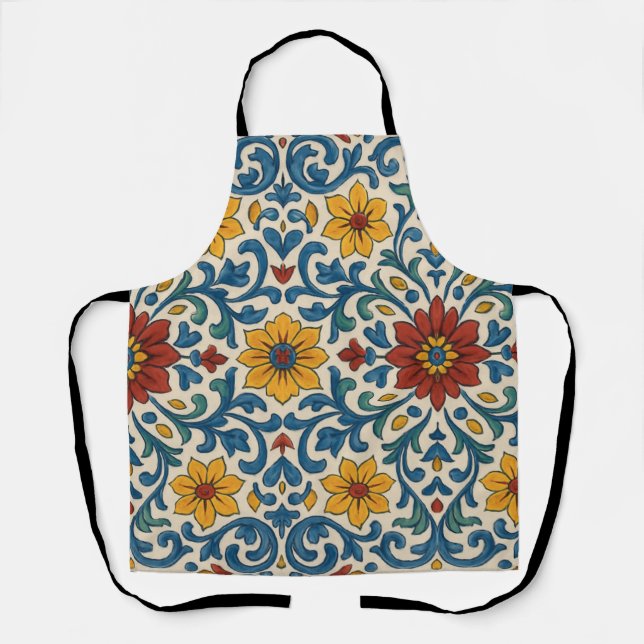 Portuguese Spanish Floral Mediterranean Pattern  Apron (Front)