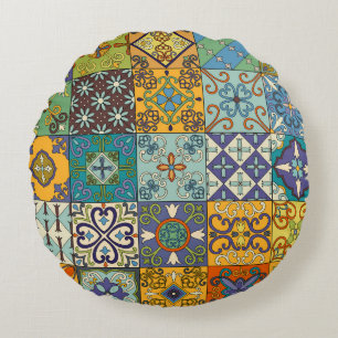 Portuguese Talavera Tile Design Round Cushion