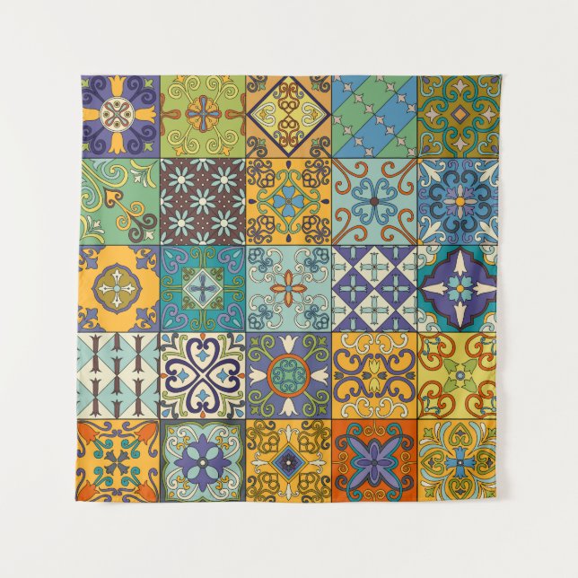 Portuguese Talavera Tile Design Tapestry (Front)