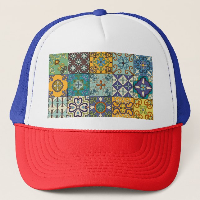 Portuguese Talavera Tile Design Trucker Hat (Front)