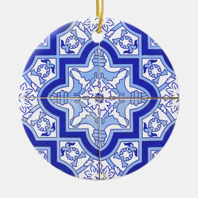 Portuguese Tile Blue and White Ceramic Tree Decoration (Front)