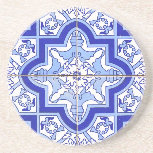 Portuguese Tile Blue and White Coaster (Front)