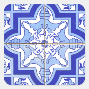 Portuguese Tile Blue and White Square Sticker