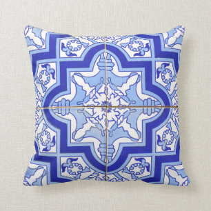 Portuguese Tile Patio pillow blue Azulejos