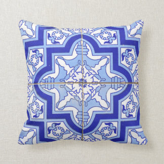 Portuguese Tile Patio pillow blue Azulejos