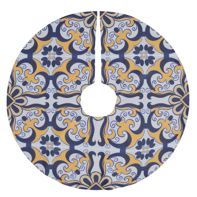 Portuguese tile pattern brushed polyester tree skirt (Front)