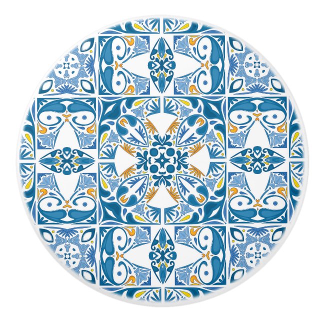 Portuguese Tile Pattern Ceramic Knob (Front)