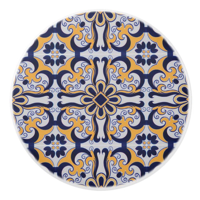 Portuguese tile pattern ceramic knob (Front)