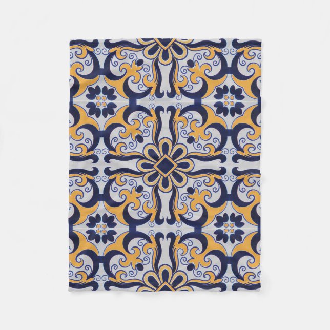 Portuguese tile pattern fleece blanket (Front)