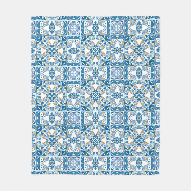 Portuguese Tile Pattern Fleece Blanket (Front)