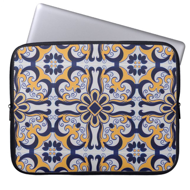 Portuguese tile pattern laptop sleeve (Front)