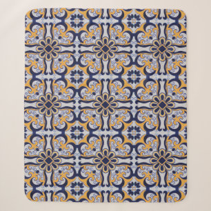 Portuguese tile pattern sherpa blanket