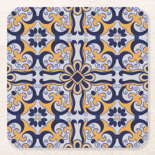 Portuguese tile pattern square paper coaster (Front)