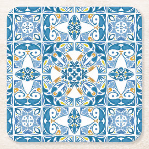 Portuguese Tile Pattern Square Paper Coaster