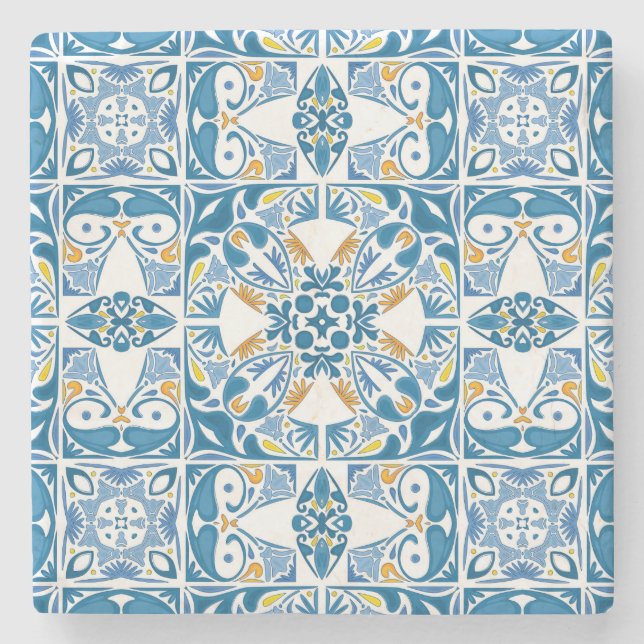 Portuguese Tile Pattern Stone Coaster (Front)