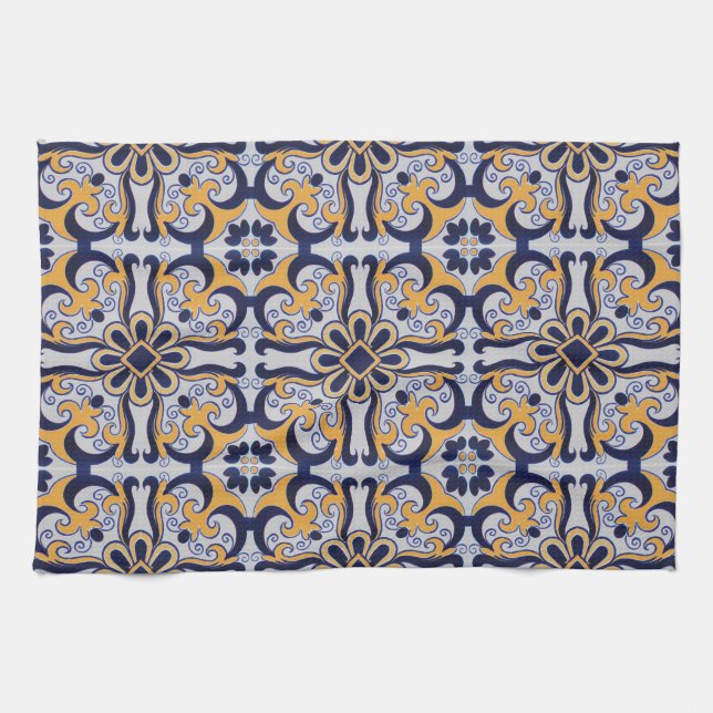 Portuguese tile pattern tea towel (Horizontal)