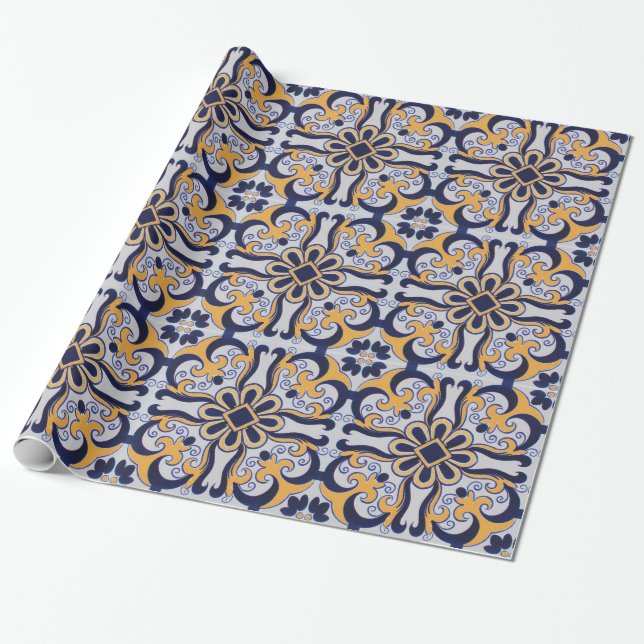 Portuguese tile pattern wrapping paper (Unrolled)