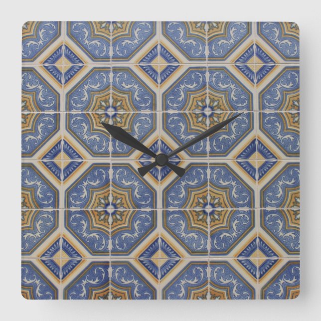 Portuguese tile square wall clock (Front)