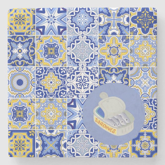 Portuguese Tiles and Sardines Stone Coaster (Front)