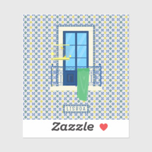 Portuguese tiles and window balcony with bird