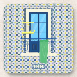 Portuguese tiles and window balcony with bird coaster