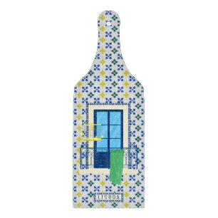 Portuguese tiles and window balcony with bird cutting board