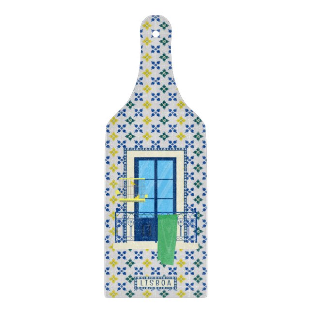 Portuguese tiles and window balcony with bird cutting board (Front)